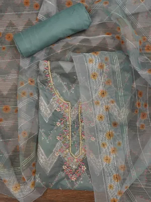 Sequin Embroidered Organza Multicolor Dress Material with Dupatta