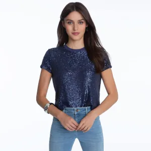 Sequin Knit Top Dusk Blue
