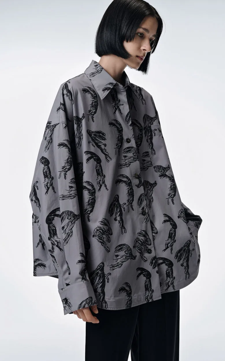 Shirt / JNBY Windblown Rabbit  Cotton Oversize Print Shirt(100% cotton)