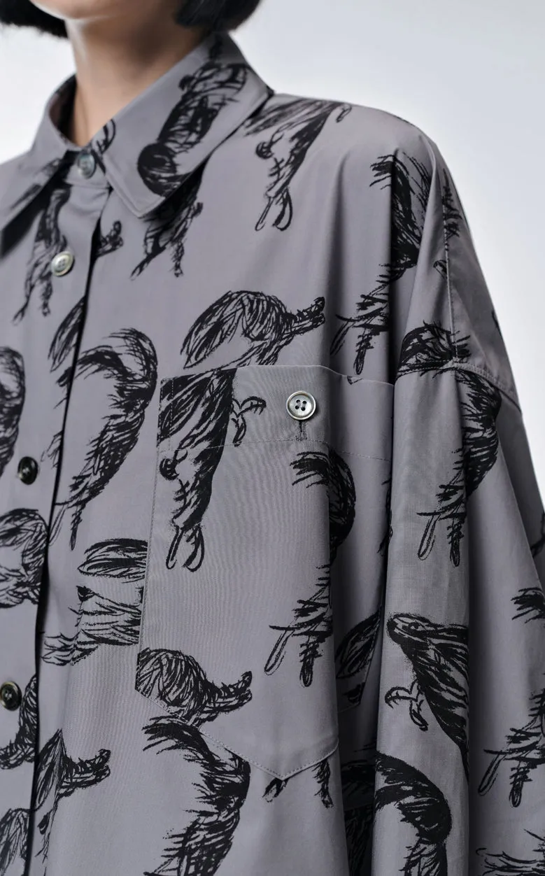 Shirt / JNBY Windblown Rabbit  Cotton Oversize Print Shirt(100% cotton)
