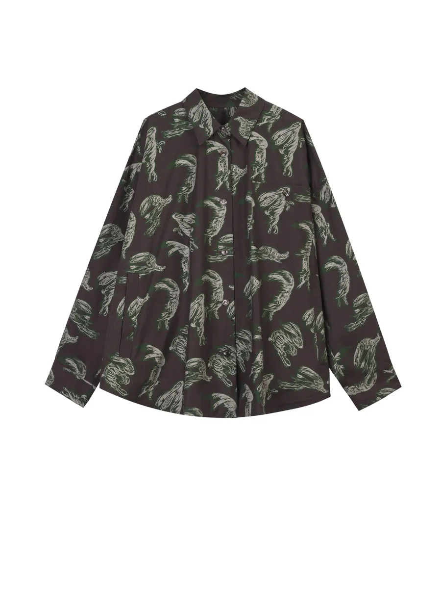 Shirt / JNBY Windblown Rabbit  Cotton Oversize Print Shirt(100% cotton)