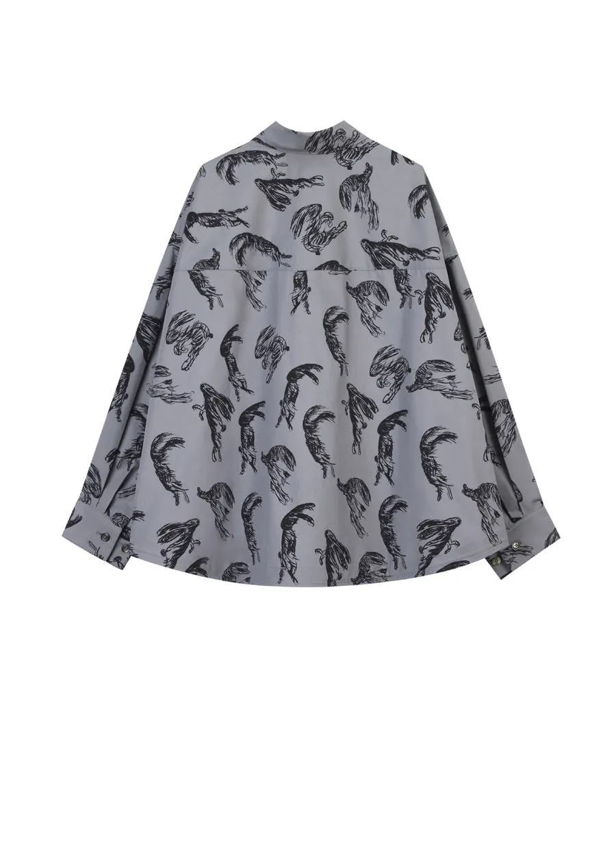 Shirt / JNBY Windblown Rabbit  Cotton Oversize Print Shirt(100% cotton)