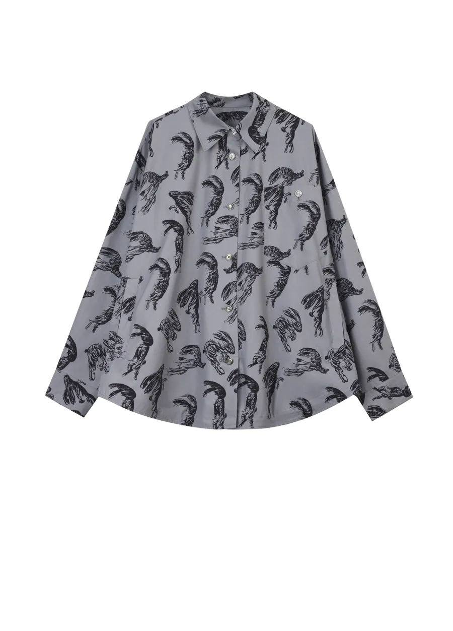 Shirt / JNBY Windblown Rabbit  Cotton Oversize Print Shirt(100% cotton)