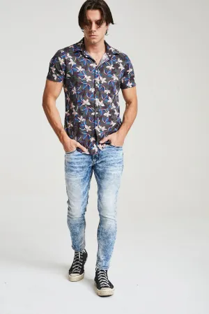 Short Sleeve Floral Print Shirt In Olive