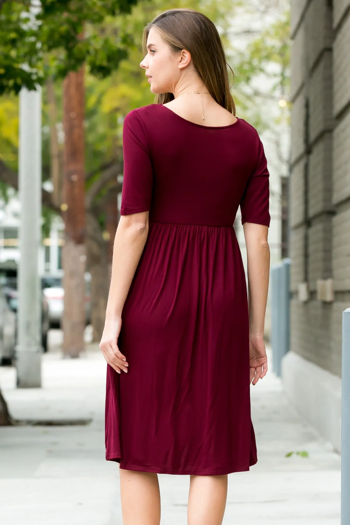 Short Sleeved Empire Waist Pocket Dress