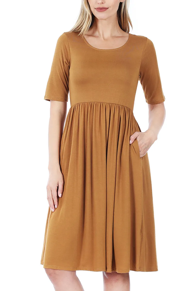 Short Sleeved Empire Waist Pocket Dress