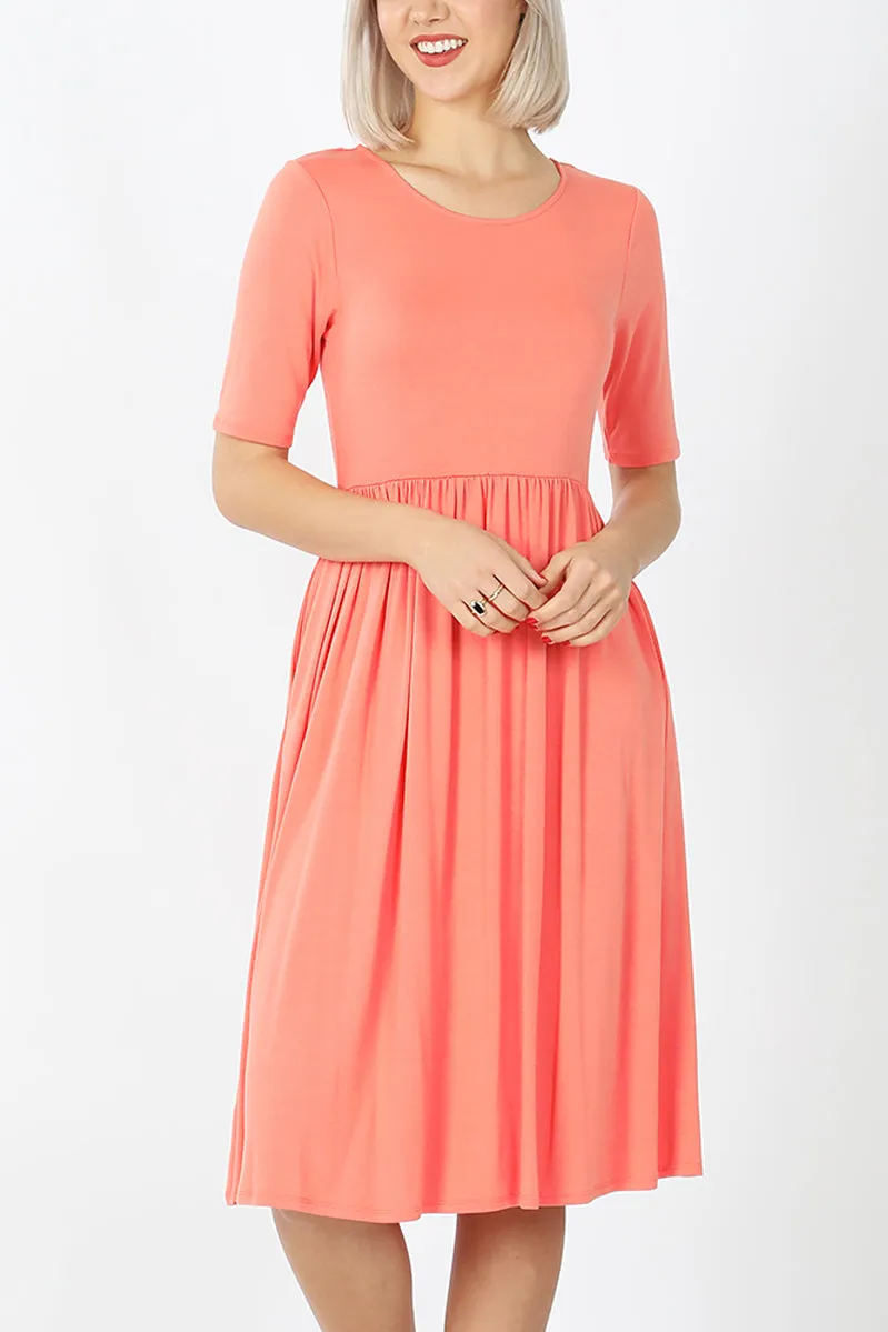 Short Sleeved Empire Waist Pocket Dress