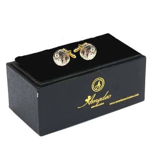 Silver & Gold Mens Stainless Steel Functioning Movement Cufflinks for Shirt with Box - Hand Crafted Perfect Gift