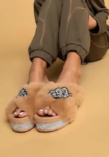 Sneaky Snake Platform Faux Fur Slides with Rhinestone Sole