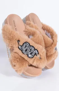 Sneaky Snake Platform Faux Fur Slides with Rhinestone Sole