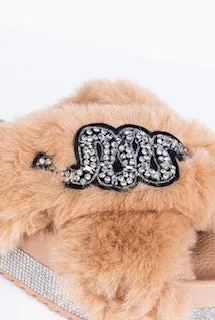 Sneaky Snake Platform Faux Fur Slides with Rhinestone Sole