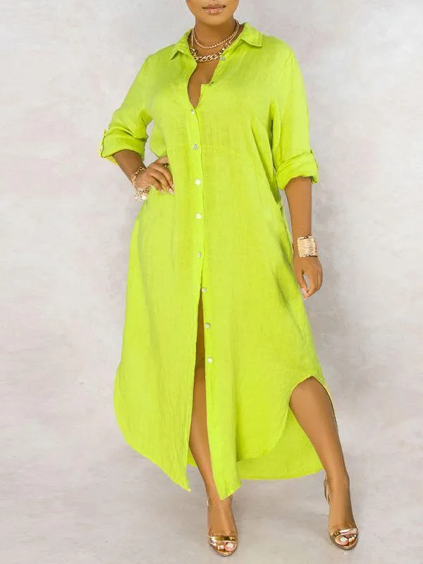 Solid Button-Down Shirt Dress