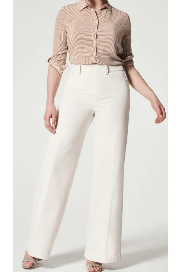 Spanx Seamed Front Wide Leg Ecru Wash