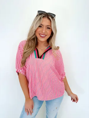 Springtime Stripes Henley Top - Pink