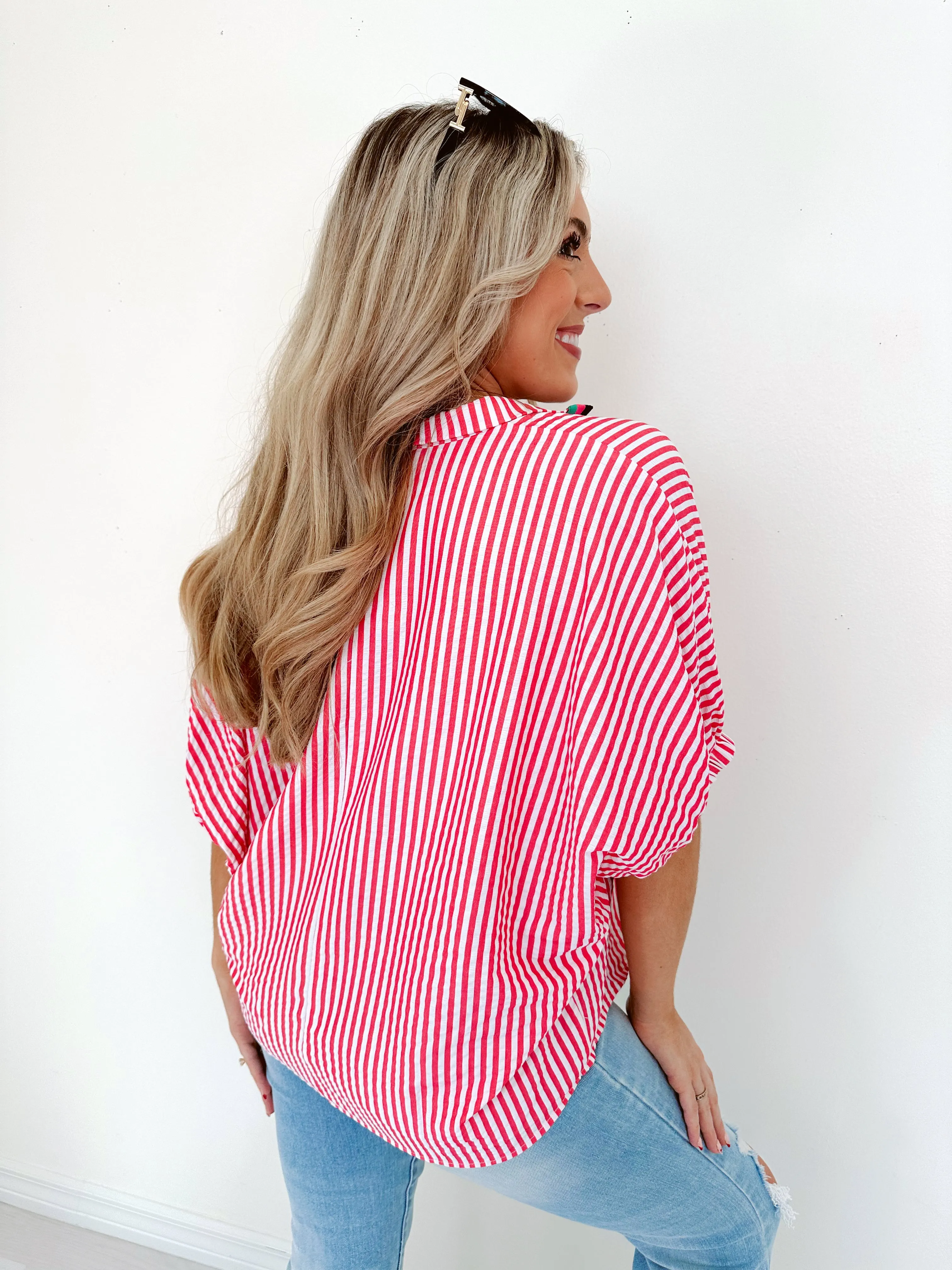 Springtime Stripes Henley Top - Pink