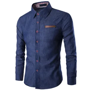 Stand Collar PU Leather Men Long Sleeve Shirt  6180
