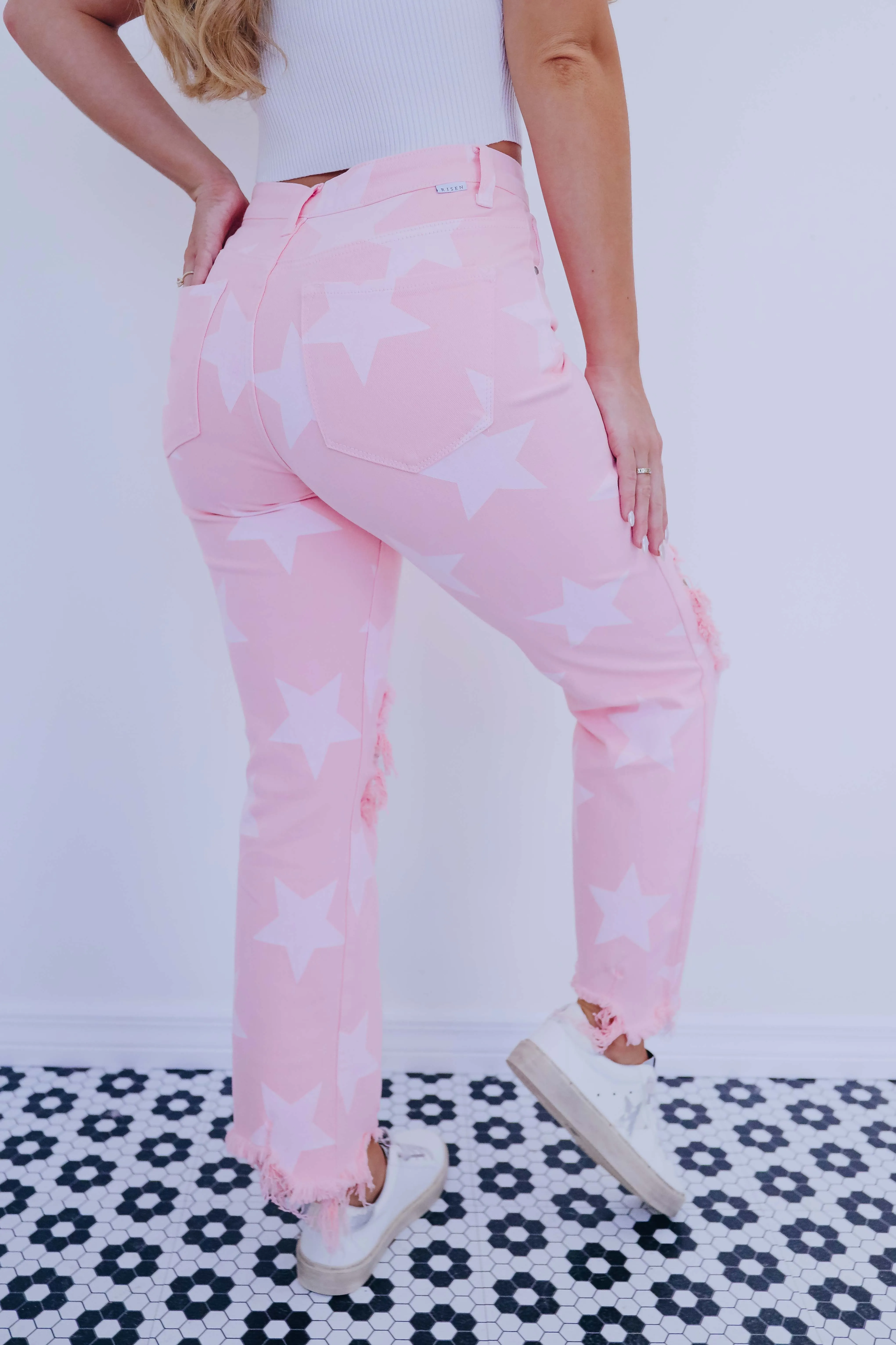 Star Distressed Step Hem Jeans