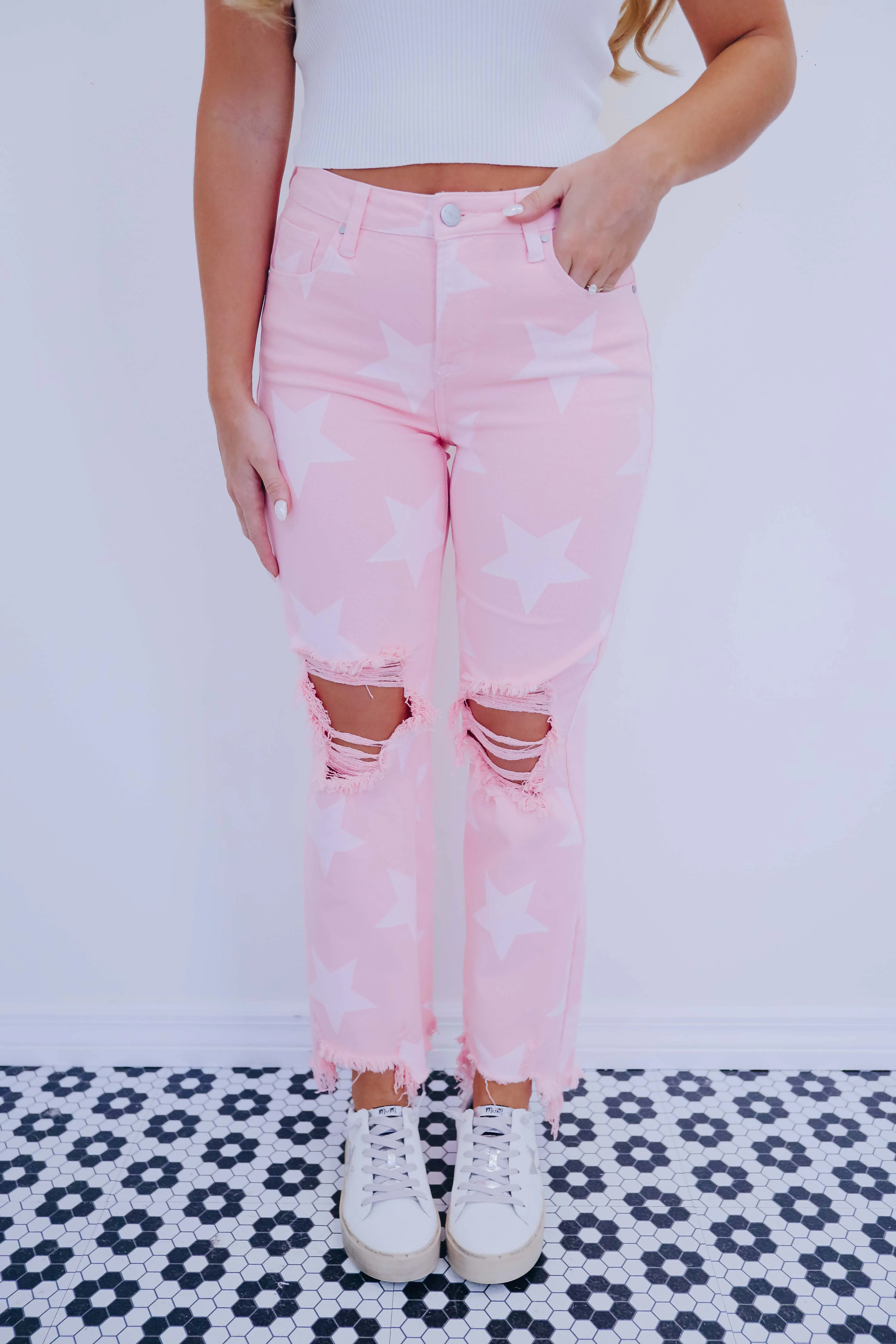 Star Distressed Step Hem Jeans