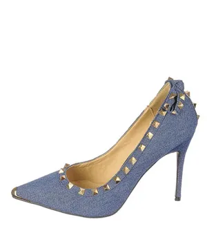 Studded High Heel Mandi-07 Blue