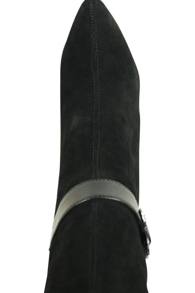 Suede Boot Stacked Heel-Black