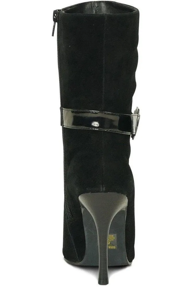 Suede Boot Stacked Heel-Black
