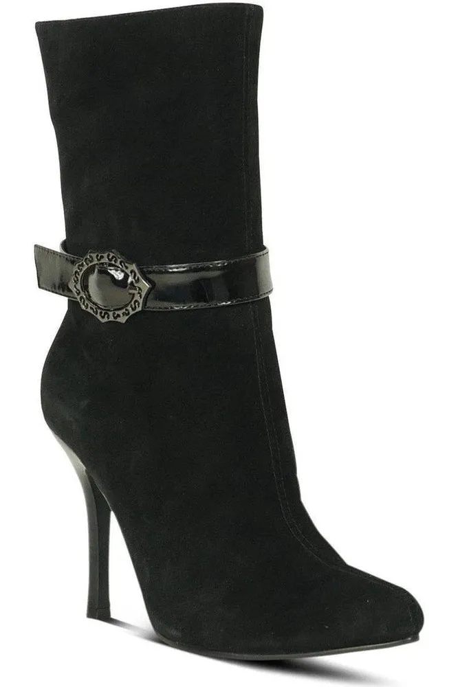 Suede Boot Stacked Heel-Black