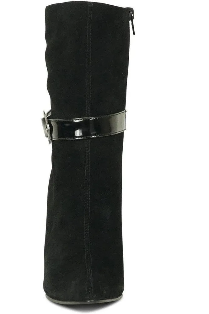 Suede Boot Stacked Heel-Black