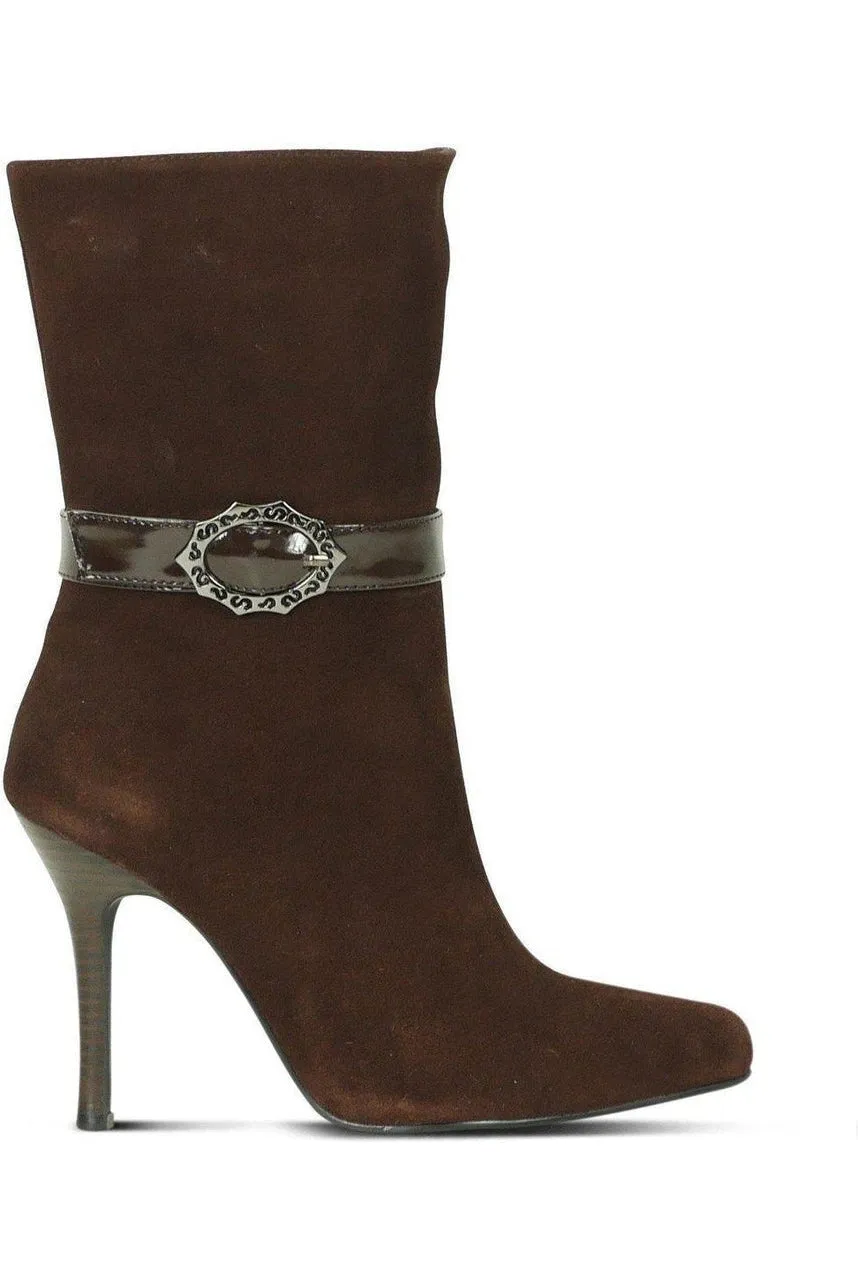 Suede Boot Stacked Heel-Brown