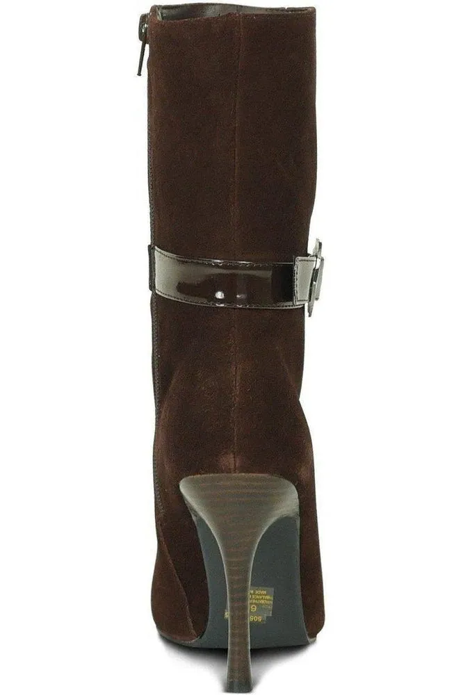 Suede Boot Stacked Heel-Brown