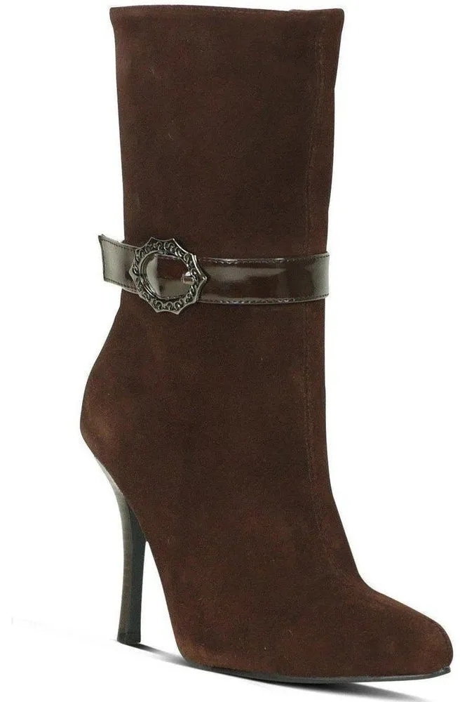 Suede Boot Stacked Heel-Brown