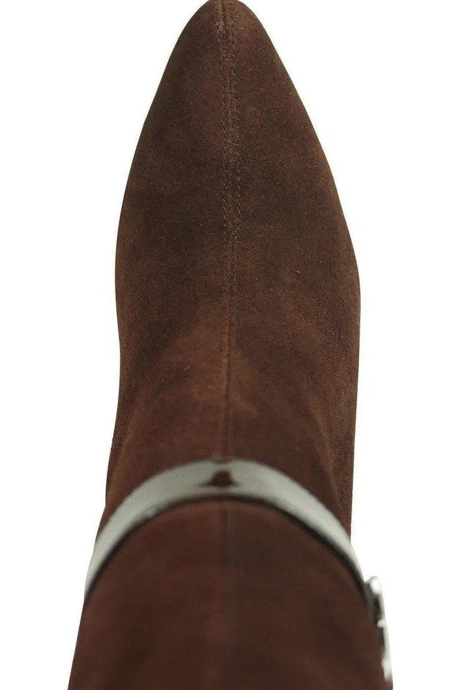 Suede Boot Stacked Heel-Brown