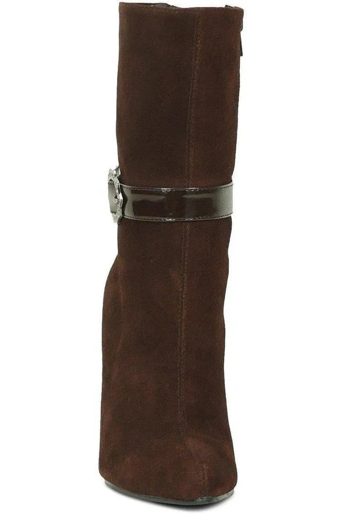 Suede Boot Stacked Heel-Brown
