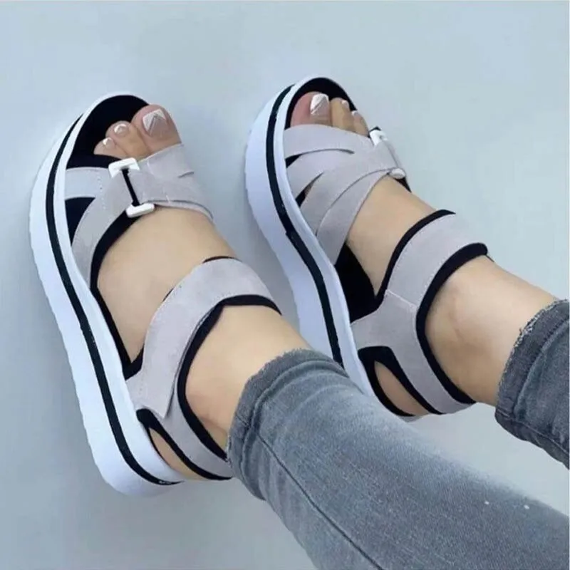 Summer Sandals For Women Casual Mid Heels Shoes Wedges Comfortable Platform Peep Toe Female Fashion Designer Sandalias 2023 New