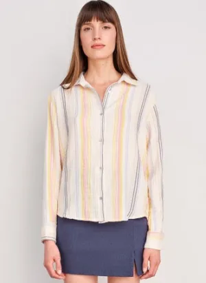 SUNDRY-Long Sleeve Button Down Cream/ Multi Stripes