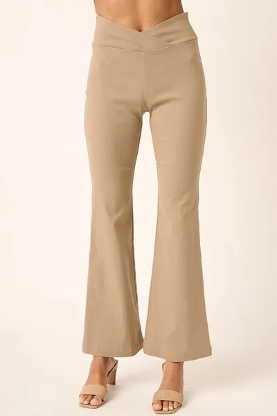Surplice V Waist Flare Pants - Mocha