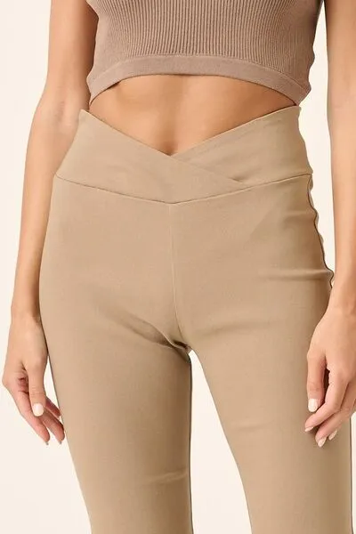 Surplice V Waist Flare Pants - Mocha