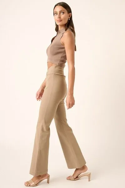 Surplice V Waist Flare Pants - Mocha