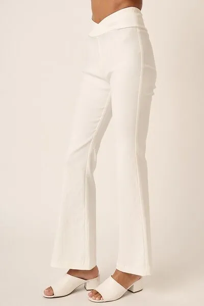 Surplice V Waist Flare Pants - White