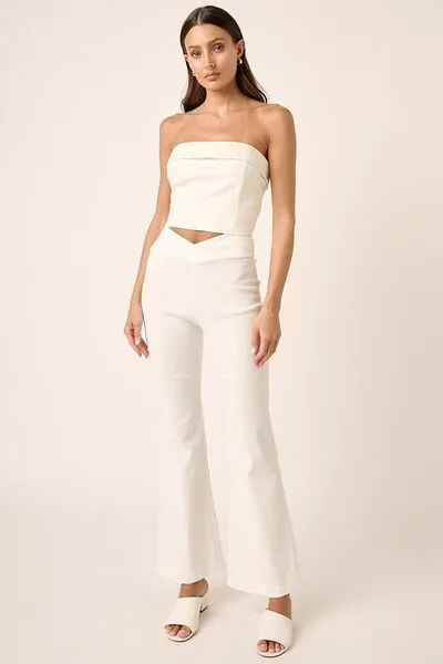 Surplice V Waist Flare Pants - White