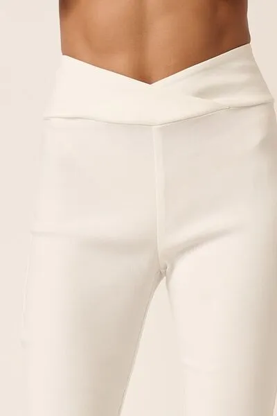 Surplice V Waist Flare Pants - White