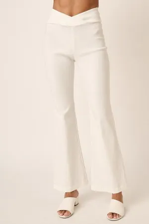 Surplice V Waist Flare Pants - White