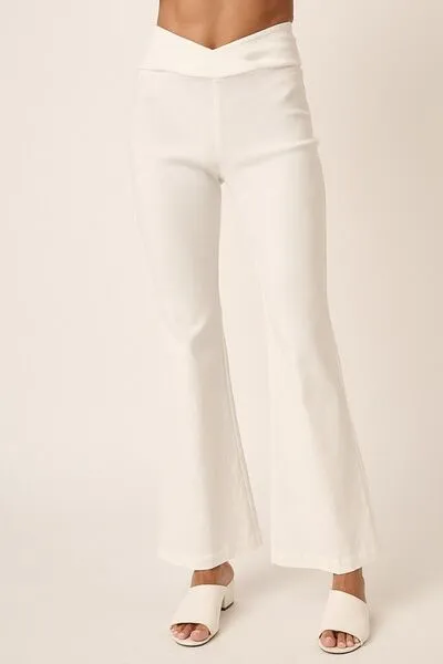 Surplice V Waist Flare Pants - White