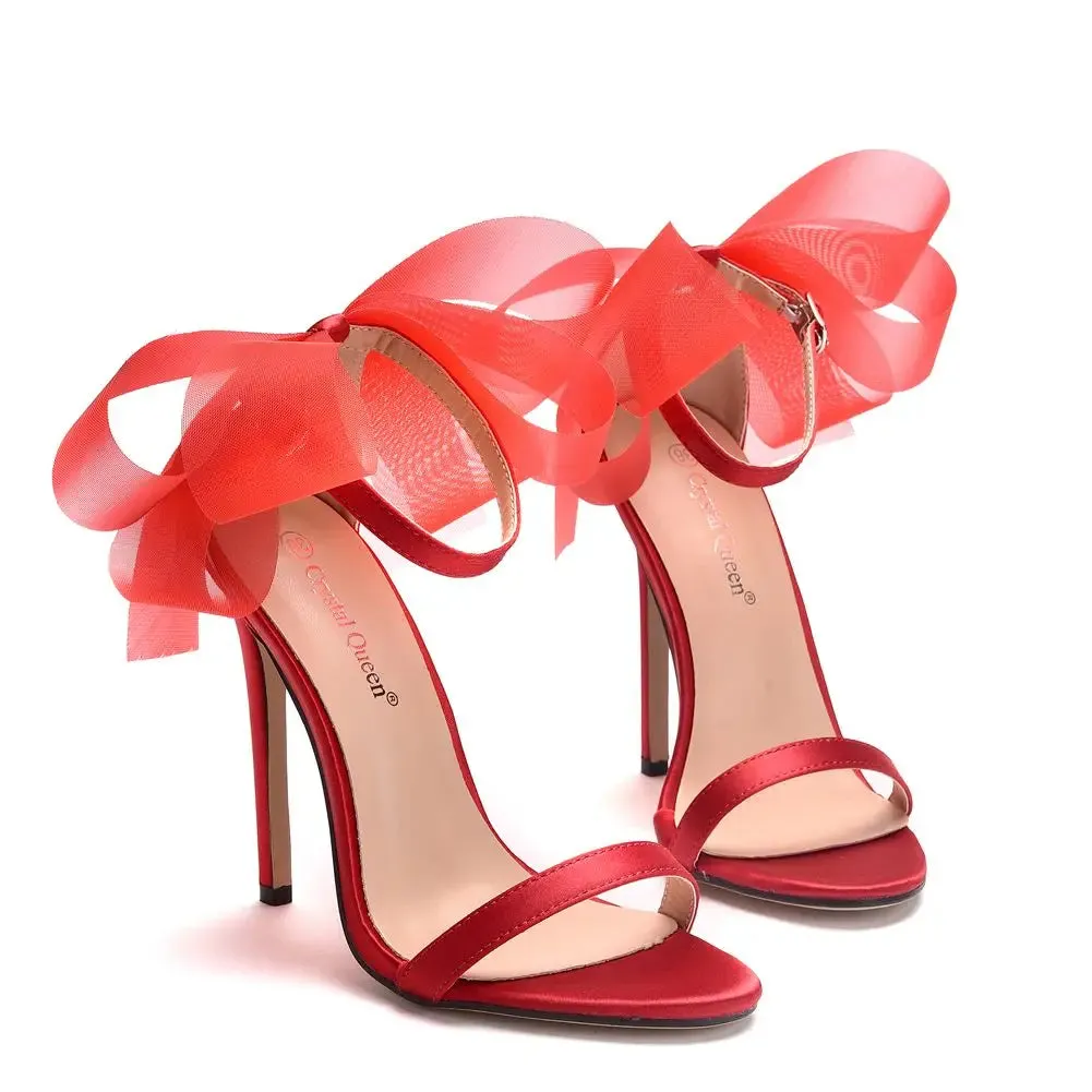 Sweet Bow Knot Ankle Strap Thin High Heels Sandals