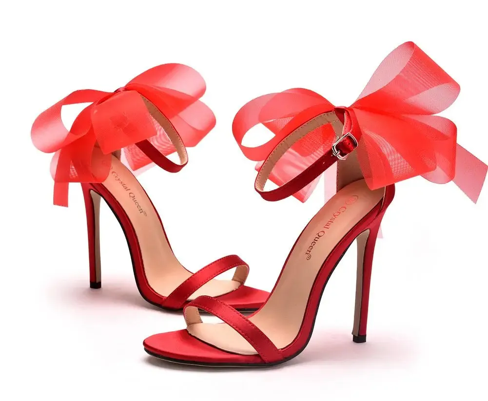 Sweet Bow Knot Ankle Strap Thin High Heels Sandals