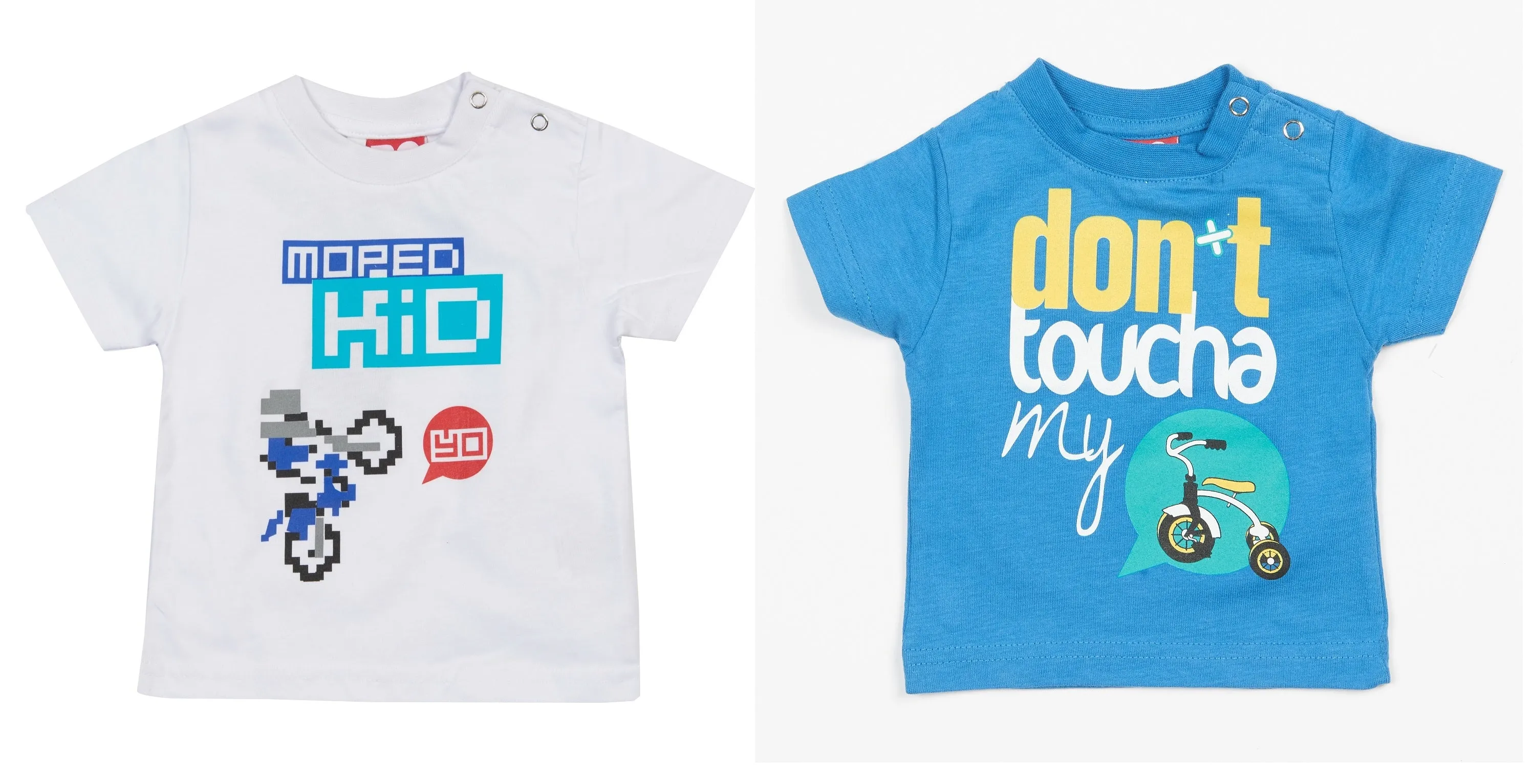 T-SHIRTS X 2 kids Baby Do-Design Moped Bike Scooter Toddler White & Blue NEW! 56