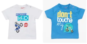 T-SHIRTS X 2 kids Baby Do-Design Moped Bike Scooter Toddler White & Blue NEW! 56