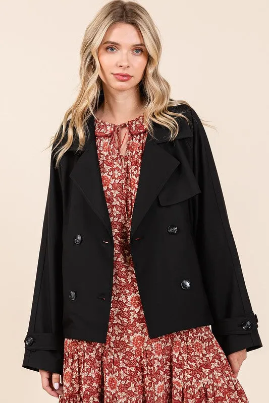 Tailor Made Black Double Breasted Long Sleeve Trench Coat Jacket