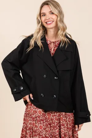 Tailor Made Black Double Breasted Long Sleeve Trench Coat Jacket