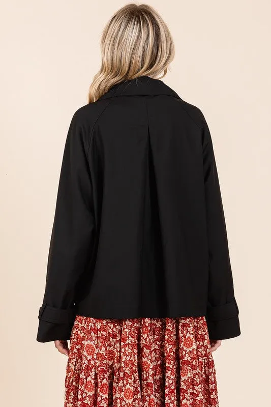 Tailor Made Black Double Breasted Long Sleeve Trench Coat Jacket