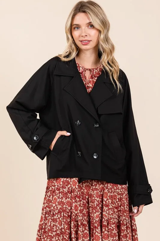 Tailor Made Black Double Breasted Long Sleeve Trench Coat Jacket